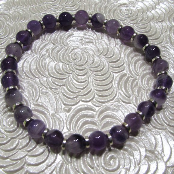 Natural Chevron Amethyst Gemstone Bracelet - Picture 4 of 5